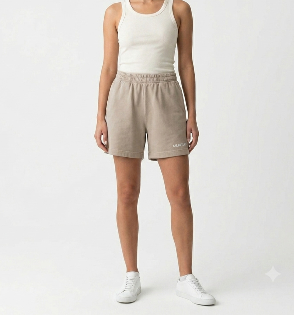 Talentless Women’s Sweat Shorts Tan Bone Cotton Athleisure Lounge Small Active